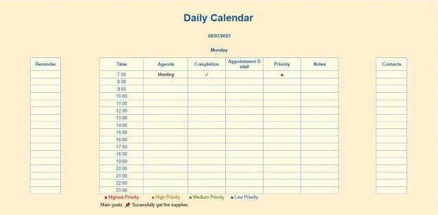 Calendrier quotidien