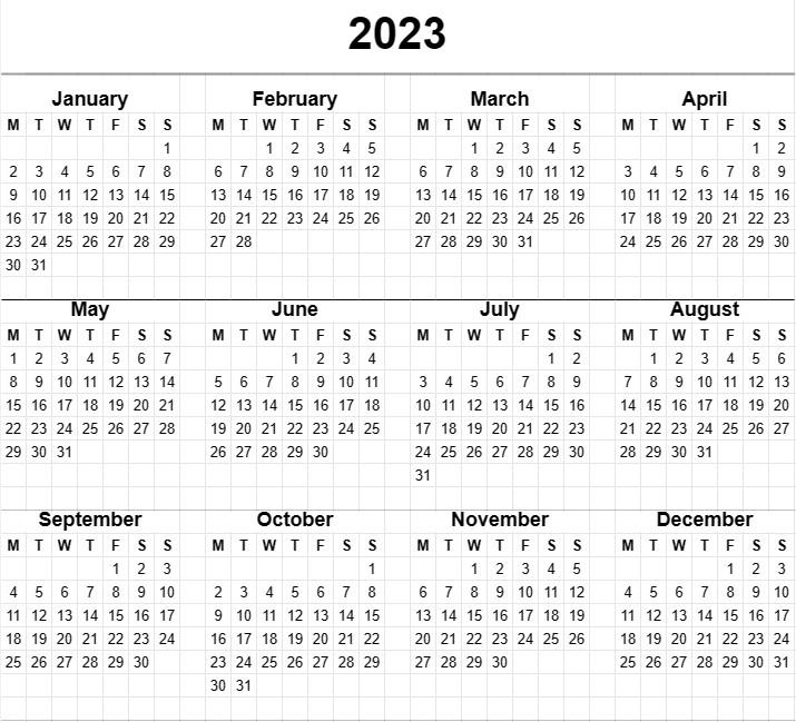 Calendrier annuel 2